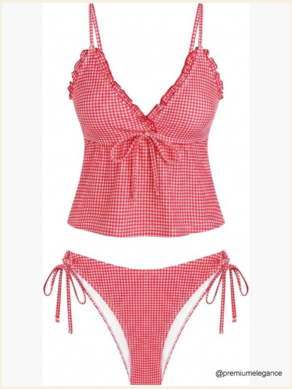 Tankini Swimsuits For Women V Neck Ruffle Trim Tie Side 2 Piece Bathing Suit